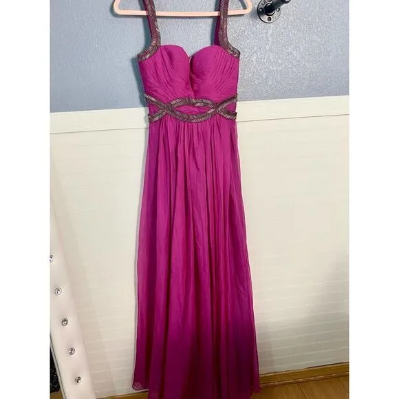 Lumier by Bariano Accent Cylinder Pleated Chiffon Dress