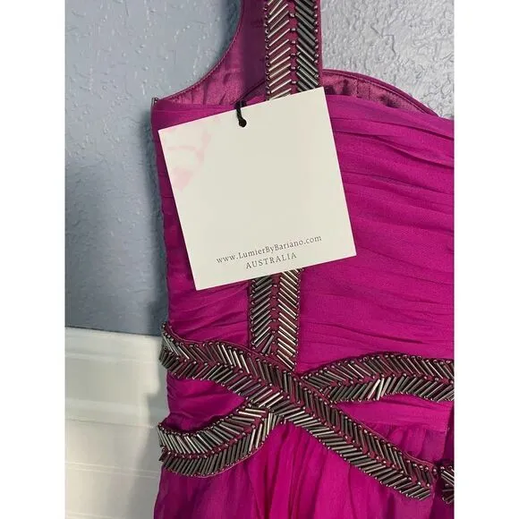 Lumier by Bariano Accent Cylinder Pleated Chiffon Dress
