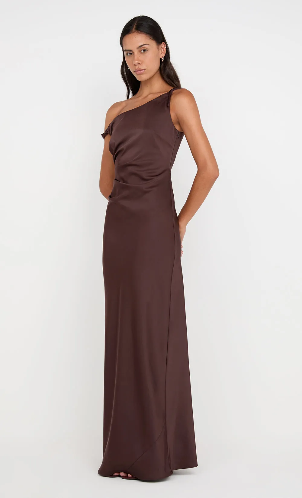 LUNETTA TWIST STRAP DRESS - DARK CHOCOLATE