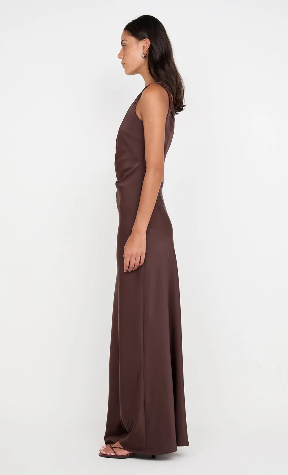 LUNETTA TWIST STRAP DRESS - DARK CHOCOLATE