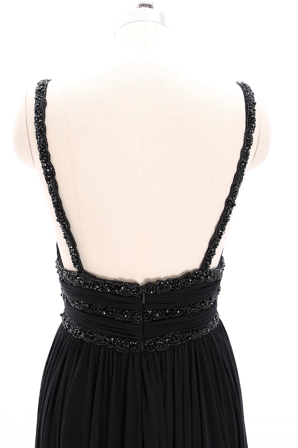 MACloth Straps Deep V Neck Jersey Long Prom Dress Black Formal Evening Gown