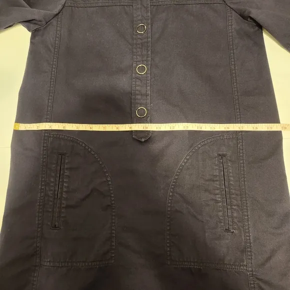 Mango Navy Blue Short Sleeve Snap Button Front Mini Cotton Dress