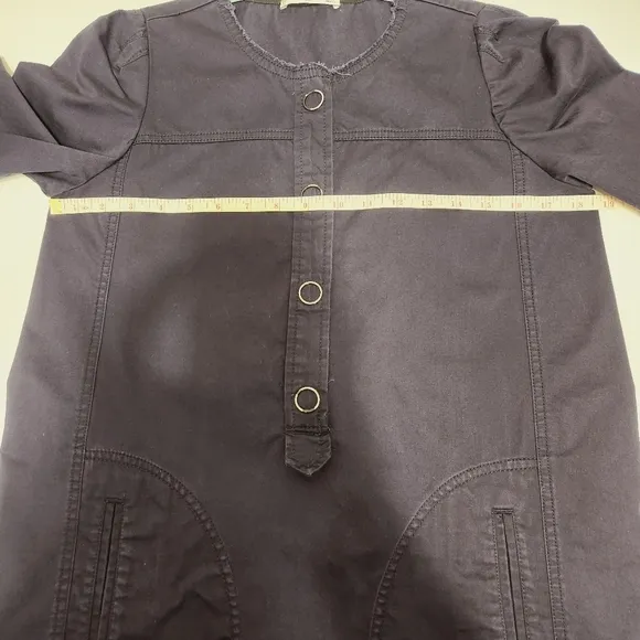 Mango Navy Blue Short Sleeve Snap Button Front Mini Cotton Dress