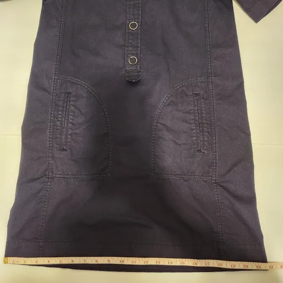 Mango Navy Blue Short Sleeve Snap Button Front Mini Cotton Dress