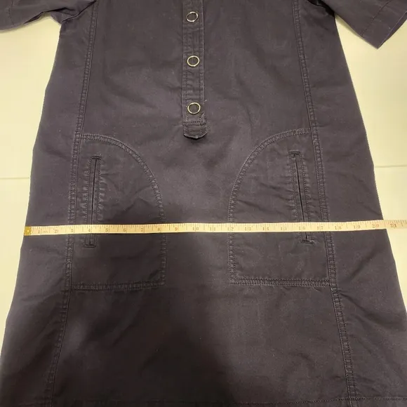 Mango Navy Blue Short Sleeve Snap Button Front Mini Cotton Dress
