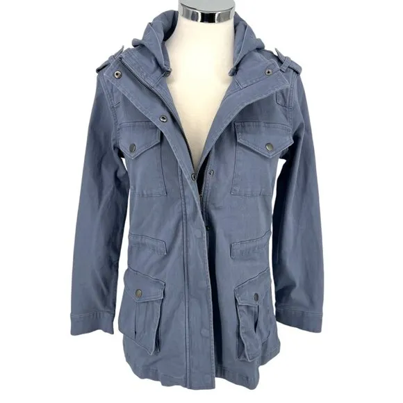 Market &amp; Spruce Hooded Utility Jacket Blue Size Small NWT