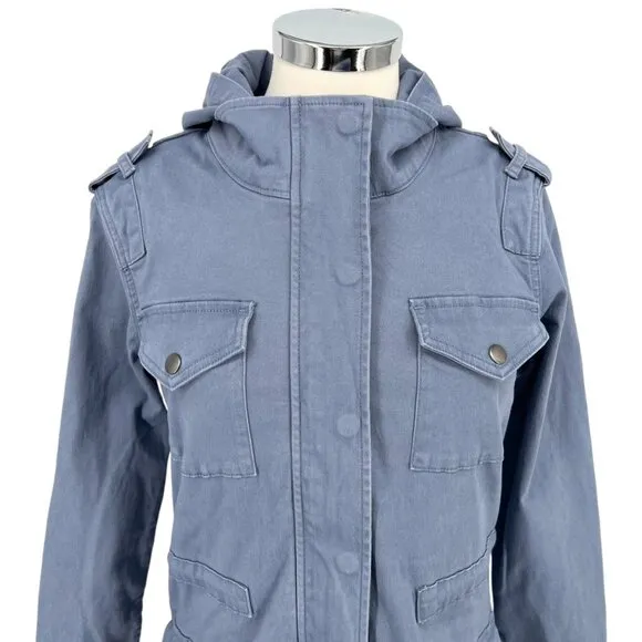 Market &amp; Spruce Hooded Utility Jacket Blue Size Small NWT