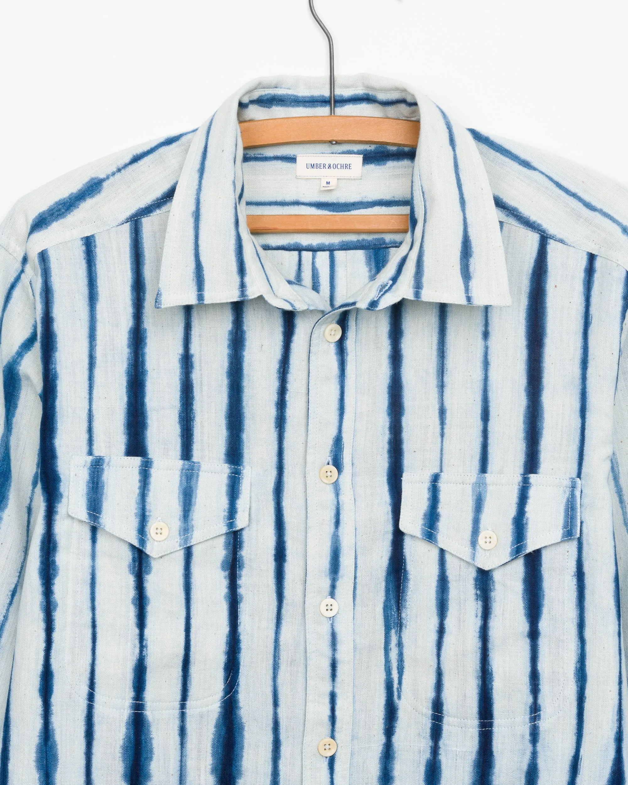 Mazadoor Work Shirt in Indigo Stripe Shibori