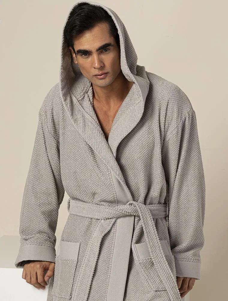 Men's Gray Turkish Cotton Bathrobe