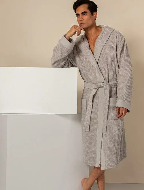 Men's Gray Turkish Cotton Bathrobe