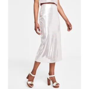 Michael Kors Women Sequined Zebra-Print A-Line Midi Skirt Pink Size L MSRP $155