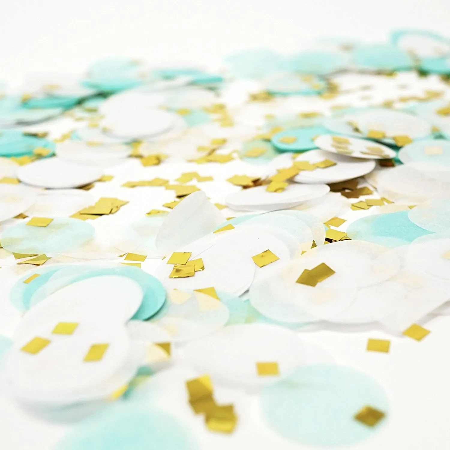Mint White Gold Metallic Tissue Paper Shredded Circle Confetti Party Decoration