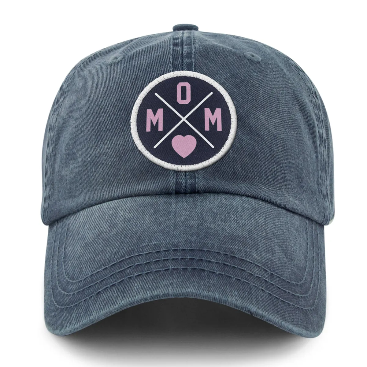 MOM Heart Circle Patch Washed Dad Hat