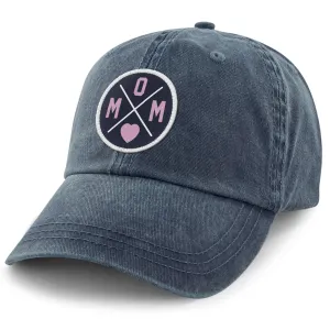 MOM Heart Circle Patch Washed Dad Hat