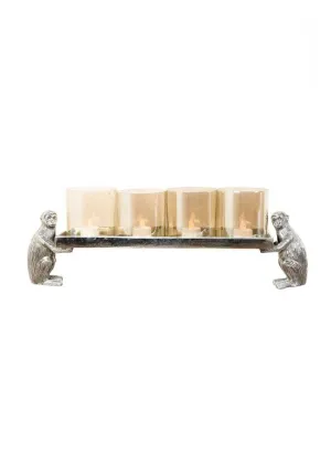 Monkey Tray Candle Holder 4 Glass Silver