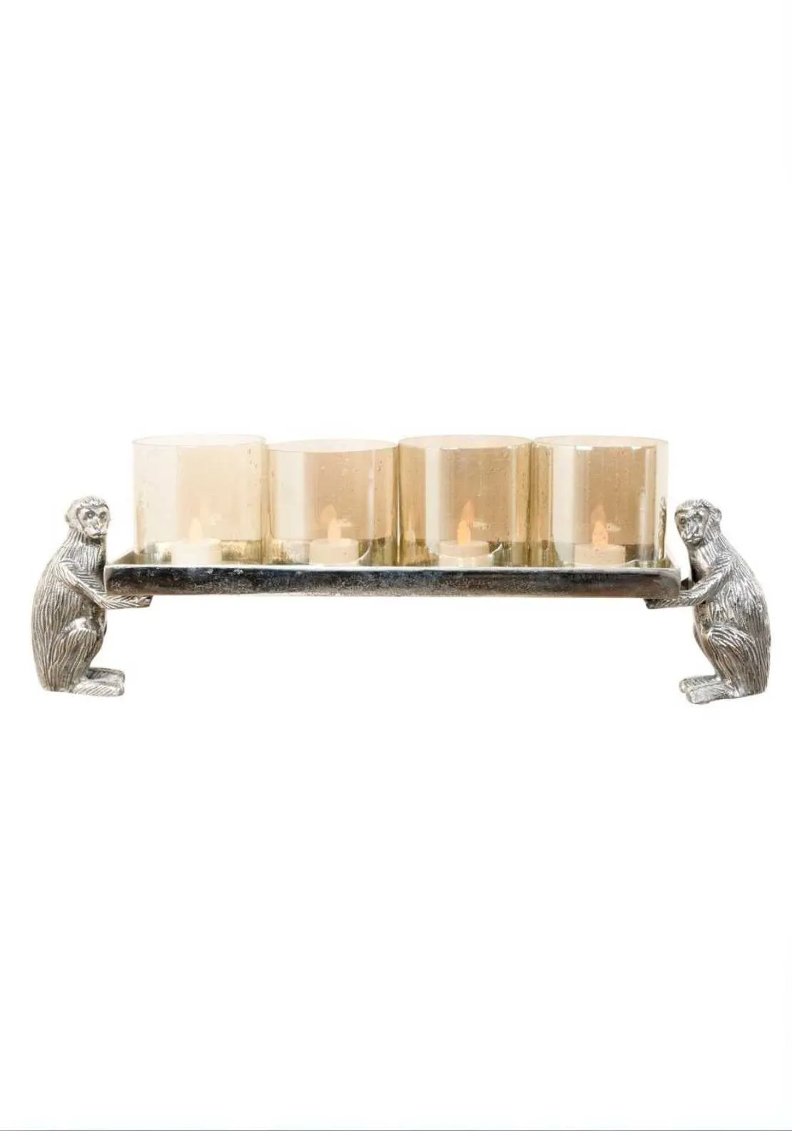 Monkey Tray Candle Holder 4 Glass Silver