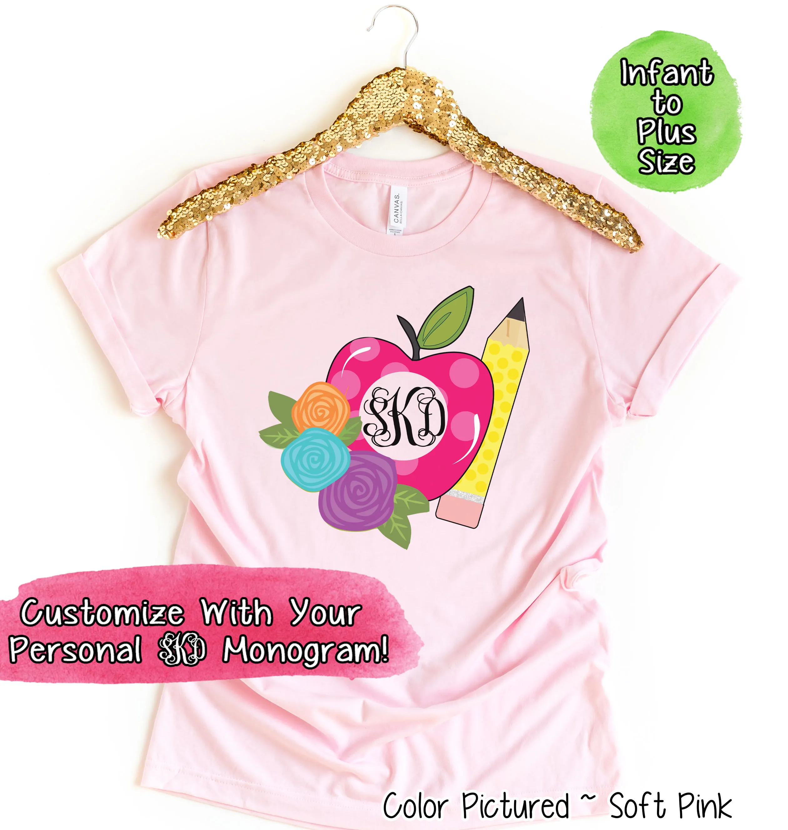 Monogram Apple Back to School Tee