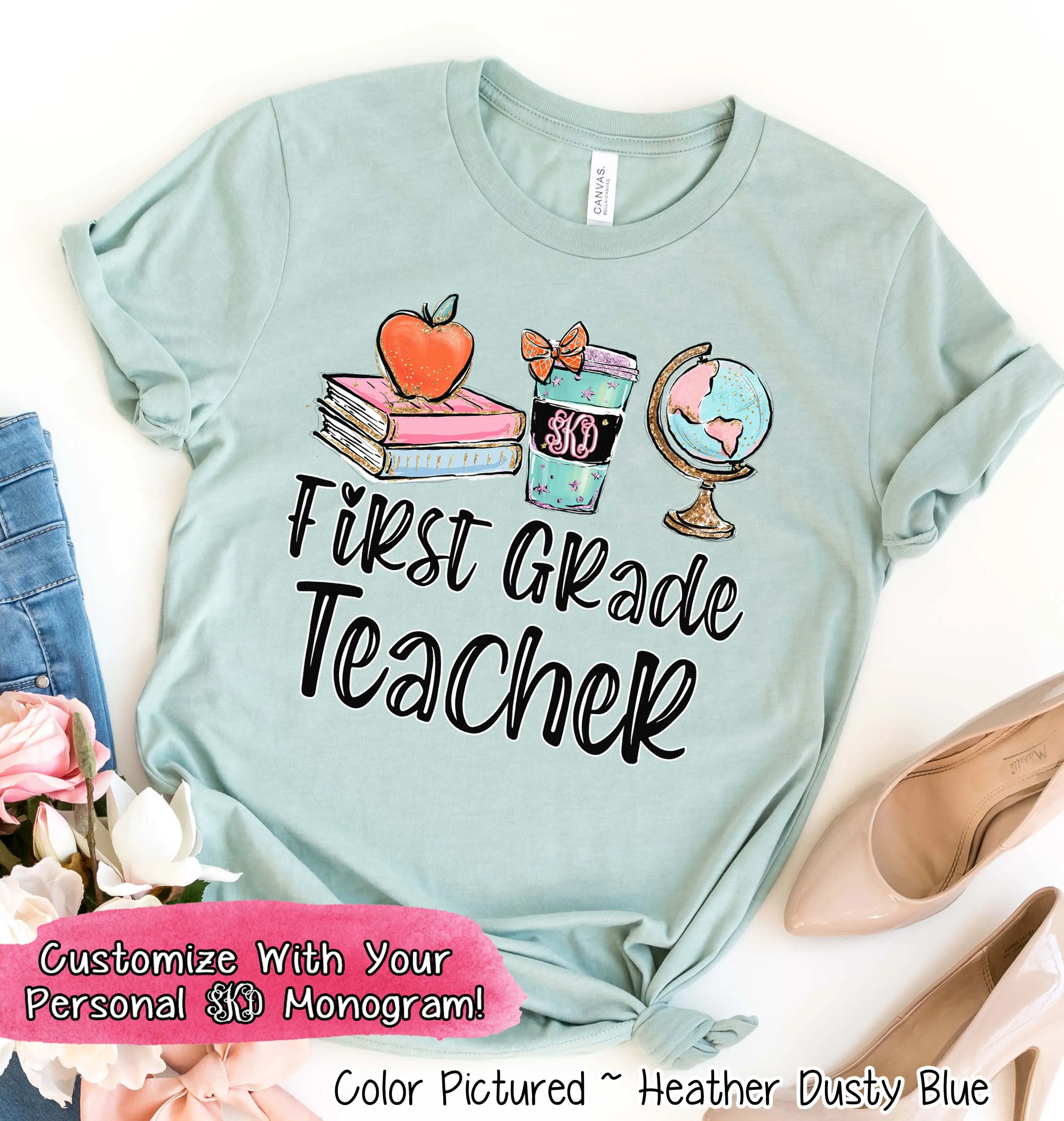 Monogram Latte Cup, Books, Globe School Teacher Grade Tee