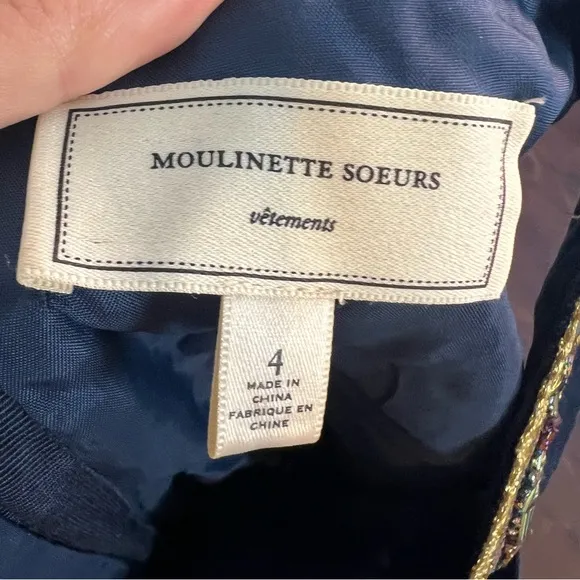 Moulinette Soeurs Anthropologie Embellished Beaded Sequin Navy