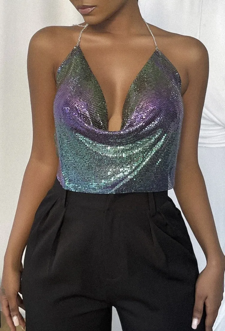 Multi Coloured Metal Mesh Crop Top