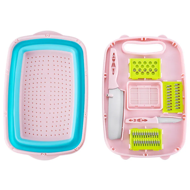 Multifunctional Vegetable Slicer/Grater with Cutting Board, Drain Basket, Storage Box
