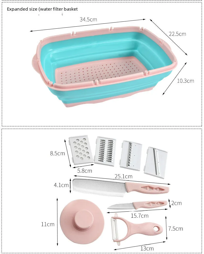 Multifunctional Vegetable Slicer/Grater with Cutting Board, Drain Basket, Storage Box