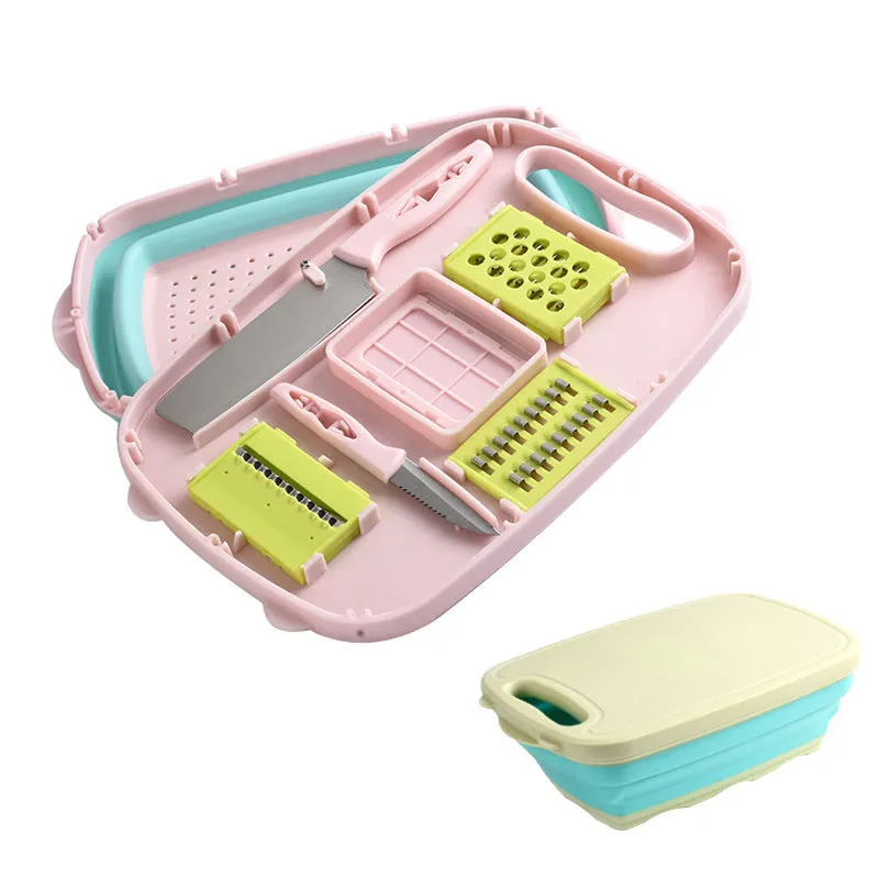 Multifunctional Vegetable Slicer/Grater with Cutting Board, Drain Basket, Storage Box