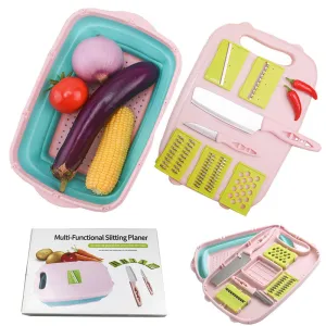 Multifunctional Vegetable Slicer/Grater with Cutting Board, Drain Basket, Storage Box