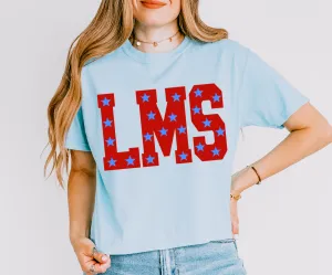 MULTIPLE COLORS CROPPED Custom Comfort Colors School Letters Spirit Shirt - Faux Glitter Stars