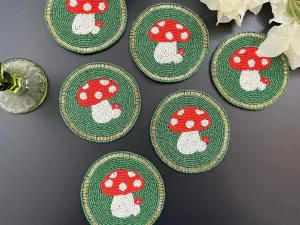 Mushroom Round Beaded Coaster set of 6