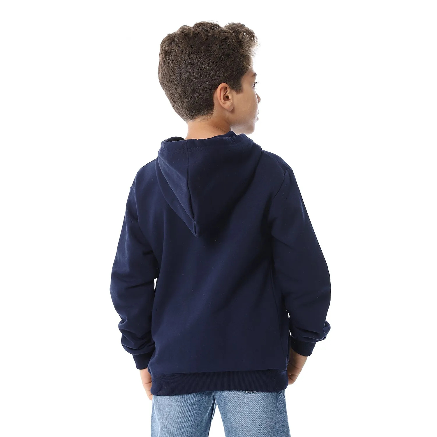 Navy Blue Zipper Closure Fleeced Boys Sweatshirt