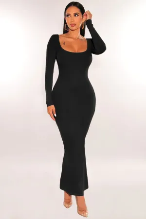 Nerina Ribbed Scoop Back Long Sleeve Bodycon Maxi Dress