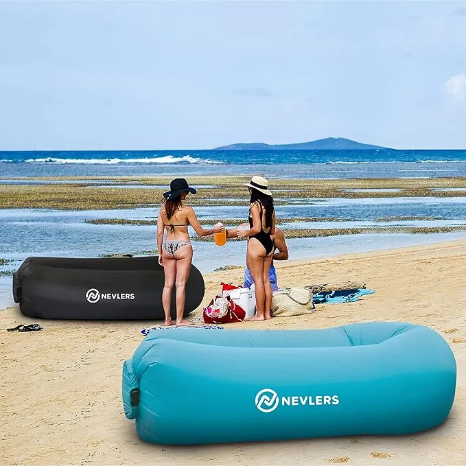 Nevlers 2 Pack Inflatable Loungers Air Sofa Couch | Perfect for Beach Chair Camping Chairs or Portable Hammock |Travel Bag Pouch, Pegs & 3 Pockets| Movie Seating & Camping Accessories Blow Up Lounger