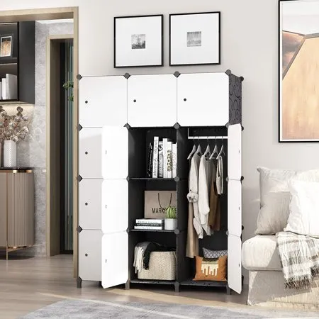 New JOISCOPE Modern Portable Closet for Hanging Clothes, Combination Armoire, Modular Cabinet for Space Saving, Ideal Storage Organizer(12-Cube) Retails $176 