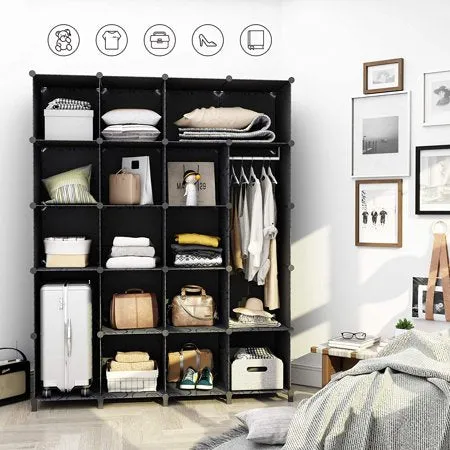 New JOISCOPE Modern Portable Closet for Hanging Clothes, Combination Armoire, Modular Cabinet for Space Saving, Ideal Storage Organizer(12-Cube) Retails $176 