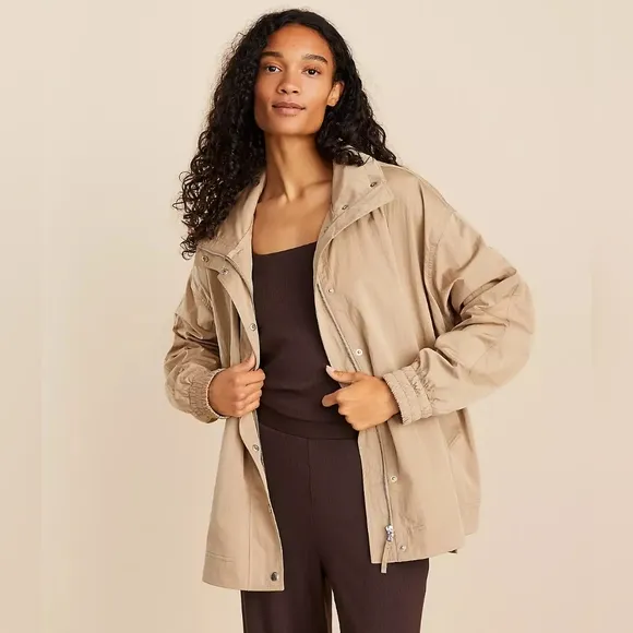 NEW Lou &amp; Grey Tan Anorak Zip Front Jacket Coat S