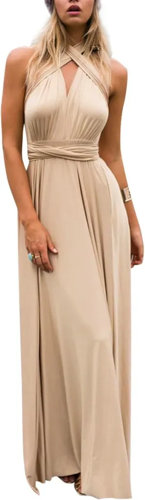 New OwlFay Women Multi-Way Evening Long Dress Transformer/Infinity Wedding Bridesmaid Party Dress Light Apricot Sz M! create more than 24 different styles with this 1 dress!