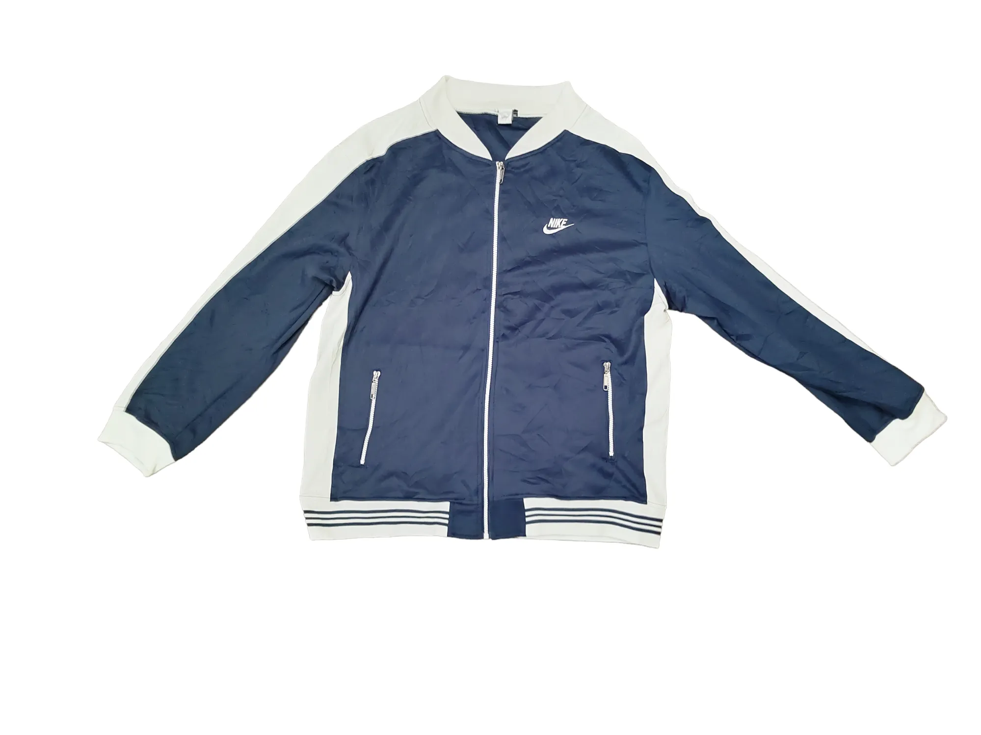 NIKE ZIP-UP JACKET XL DARK BLUE WHITE STRIPE RETRO OLD SCHOOL