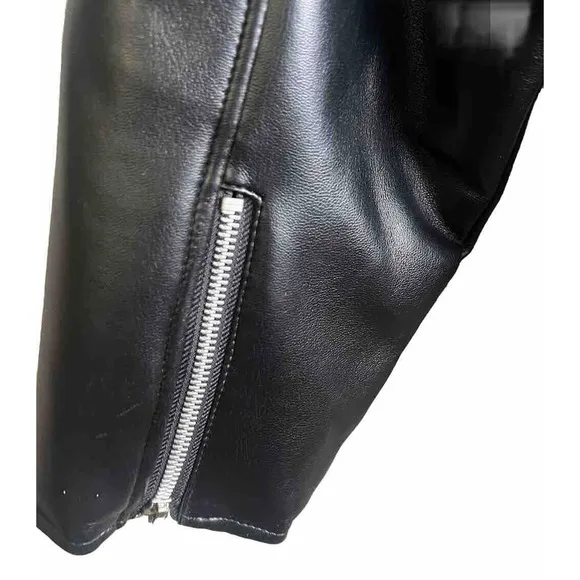 NWOT KC Collection‎ Vegan Leather Motto Jacket With Faux Fur Collar - Size Large