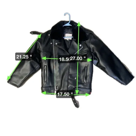 NWOT KC Collection‎ Vegan Leather Motto Jacket With Faux Fur Collar - Size Large