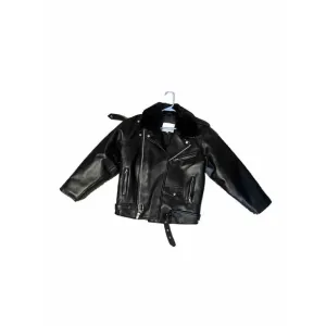 NWOT KC Collection‎ Vegan Leather Motto Jacket With Faux Fur Collar - Size Large