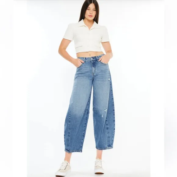 NWT Addison High Rise Horseshoe Barrel Fit Jeans Size 30 Medium Wash Blue Denim
