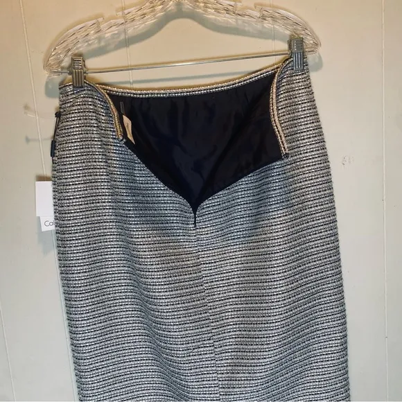 NWT Calvin Klein Suits Black &amp; Gold Tweed Pencil Skirt Women’s Size 8