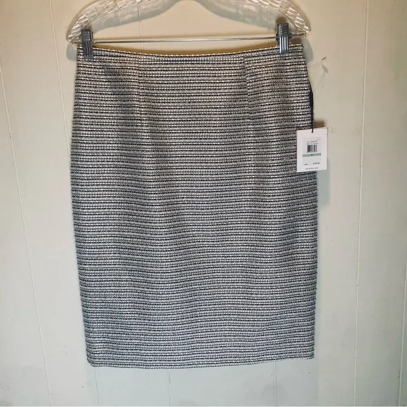 NWT Calvin Klein Suits Black &amp; Gold Tweed Pencil Skirt Women’s Size 8