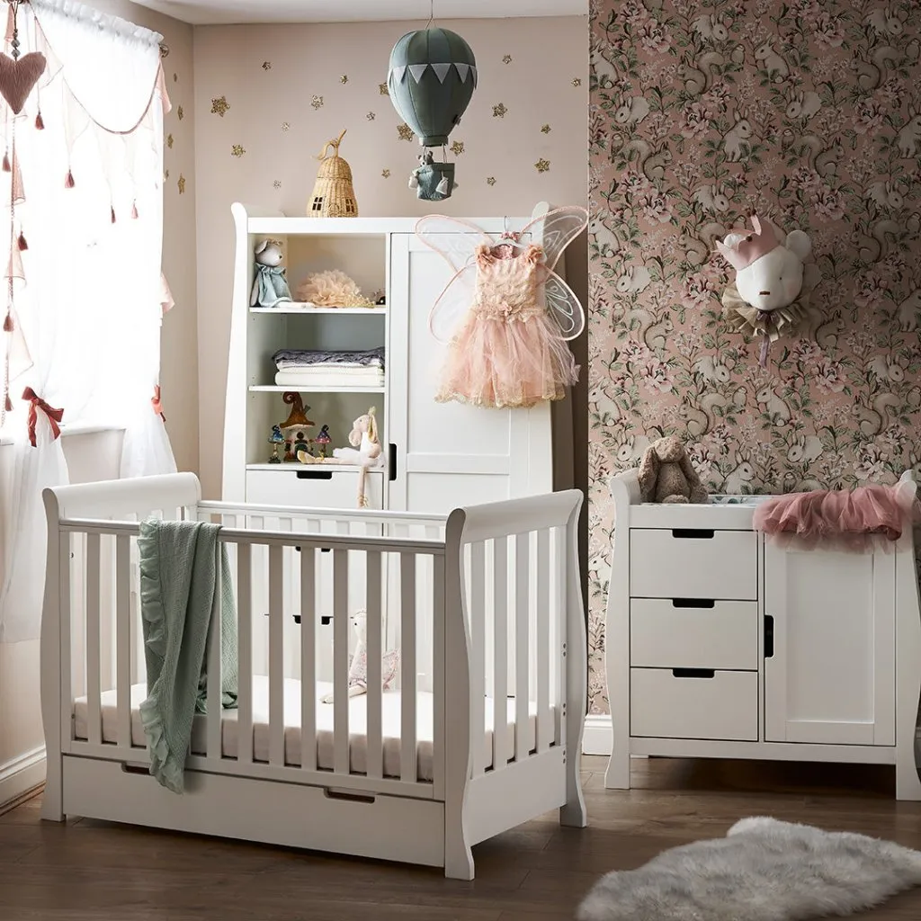 OBABY Stamford Mini Sleigh 3 Piece Room Set - White