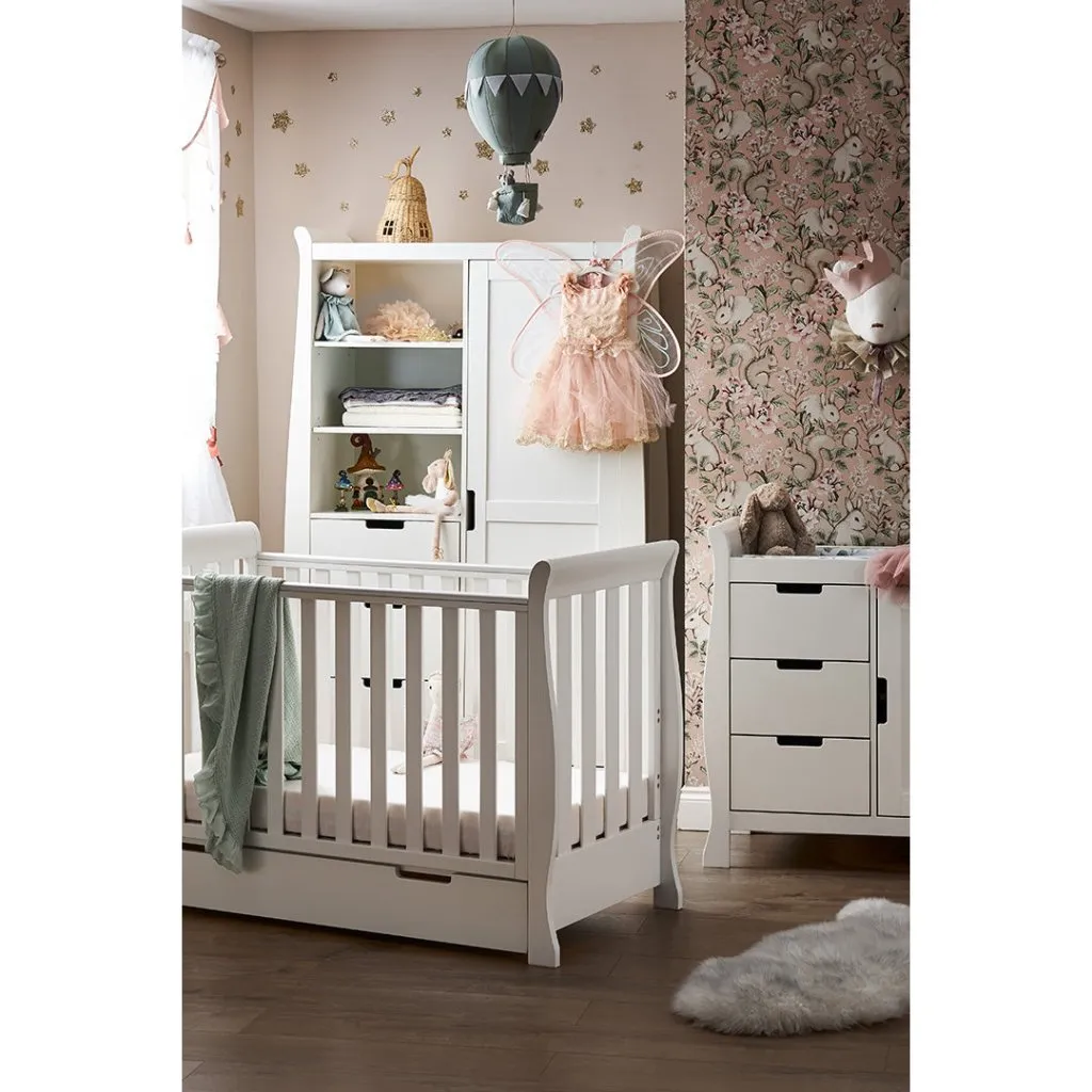 OBABY Stamford Mini Sleigh 3 Piece Room Set - White