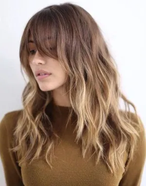 Ombre Brown Curly Full Wig with Bangs Wig