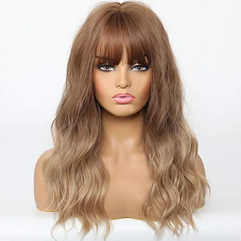 Ombre Brown Curly Full Wig with Bangs Wig