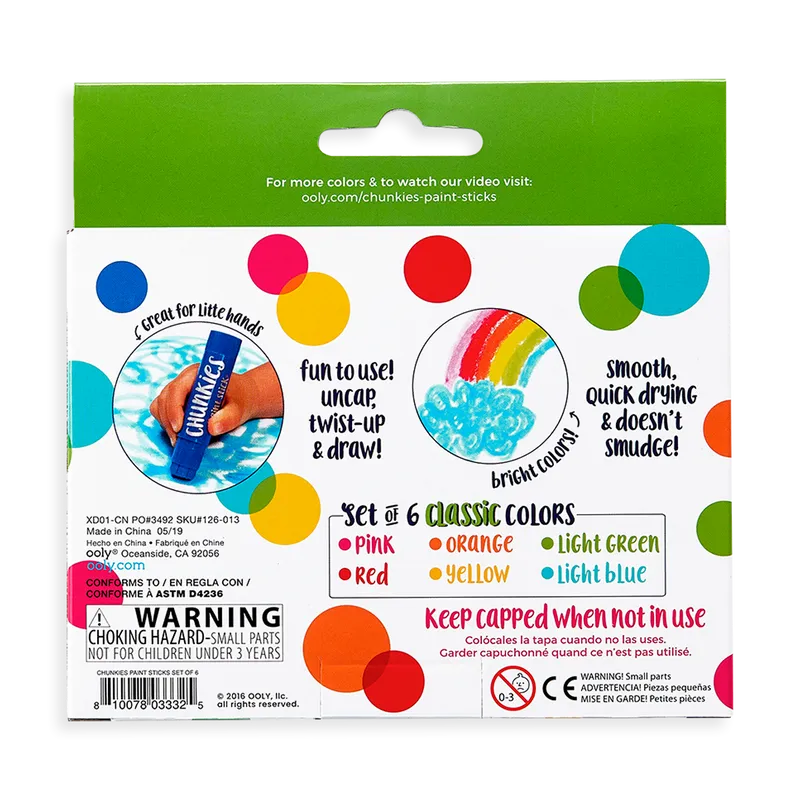 Ooly Chunkies Paint Sticks Classic Pack - Set of 6 Colors