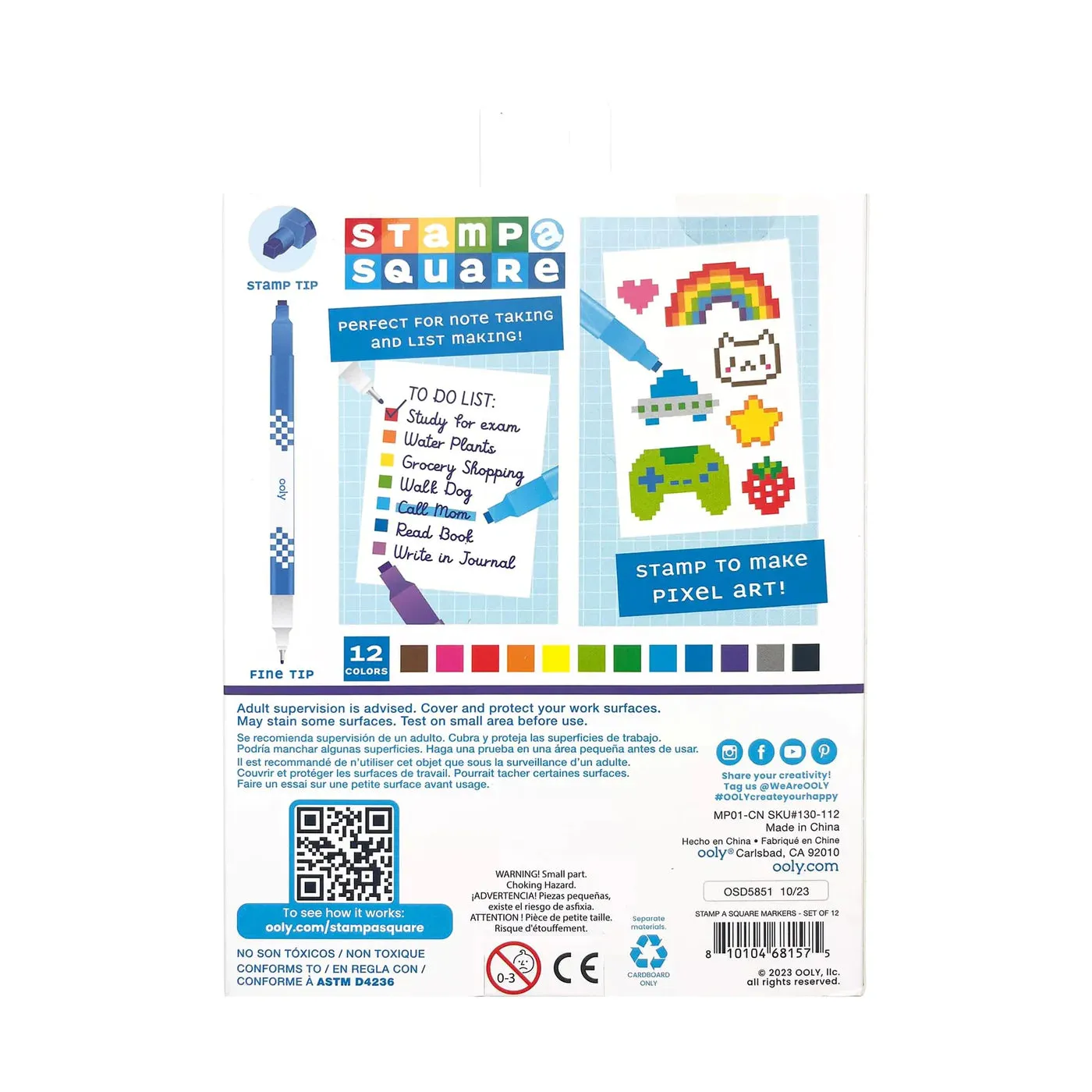 Ooly Stamp-A-Square Double Ended Markers - Set of 12